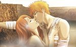  bandage bandages bleach brown_eyes couple ichigo ichigo_kurosaki inoue inoue_orihime kiss kurosaki kurosaki_ichigo orange orange_hair orihime orihime_inoue 