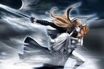  black_sclera bleach blood brown_eyes couple ichigo ichigo_kurosaki inoue inoue_orihime kurosaki kurosaki_ichigo orange orange_hair orihime orihime_inoue sword weapon 