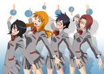  4girls arisawa_tatsuki black_hair bleach blue_eyes blush glasses highres honshou_chizuru inoue_orihime kuchiki_rukia multiple_girls orange_hair red_hair redhead school_uniform short_hair skirt smile stiky_finkaz vector_trace 