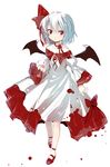  alternate_costume bad_id bad_pixiv_id bare_shoulders bat_wings bow choker cupping_glass dress gochou_(atemonai_heya) hair_bow large_bow mary_janes red_eyes remilia_scarlet ribbon_choker shoes short_hair silver_hair solo touhou wings 
