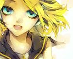  :d aqua_eyes bad_id bad_pixiv_id blonde_hair happy headphones kagamine_rin kimi_ni_sasagu_fantasia_(vocaloid) matsunaka_hiro open_mouth smile solo vocaloid 