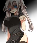  black_legwear blue_eyes breasts china_dress chinese_clothes dress large_breasts long_hair mabinogi nao_(mabinogi) neon_ui solo thighhighs white_hair you_gonna_get_raped 