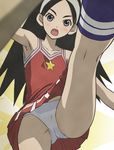  armpits bangs bare_shoulders black_hair blue_eyes cheerleader dress hairband haruyama_kazunori kitsu_chiri kneepits panties pantyshot parted_bangs sayonara_zetsubou_sensei solo underwear upskirt 