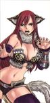  :o animal_ears animal_print armor bangs bare_shoulders belt bikini_armor black_legwear black_shorts breastplate breasts cat_ears choker claw_pose cleavage detached_sleeves erza_scarlet fairy_tail fur_trim hair_between_eyes hand_up kemonomimi_mode large_breasts leaning legs_apart leopard_ears leopard_print long_hair looking_at_viewer mashima_hiro midriff navel official_art open_mouth red_eyes red_hair short_shorts shorts showgirl_skirt simple_background skirt solo strapless tail thighhighs tubetop v-shaped_eyebrows vambraces very_long_hair white_background zettai_ryouiki 