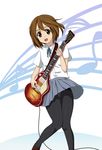  brown_eyes brown_hair chibimame guitar highres hirasawa_yui instrument k-on! panties panties_under_pantyhose pantyhose pantyshot school_uniform short_hair solo underwear 