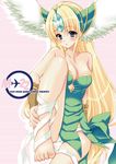  2009 bad_id bad_pixiv_id barefoot blonde_hair blue_eyes blush breasts cleavage dress feet helmet large_breasts long_hair low-tied_long_hair mario_kaneda panties riesz seiken_densetsu seiken_densetsu_3 underwear very_long_hair winged_helmet 