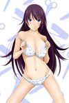  bakemonogatari blue_eyes bra breasts cleavage face kishida-shiki large_breasts lingerie long_hair looking_at_viewer monogatari_(series) navel off_shoulder panties purple_hair senjougahara_hitagi solo strap_slip underwear underwear_only 