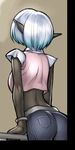  ass bob_cut dark_elf dark_skin drowtales elf lowres midriff pants pointy_ears short_hair solo white_hair 