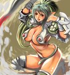  bad_id bad_pixiv_id breasts cleavage echidna green_hair large_breasts multicolored_hair ponytail queen's_blade red_eyes revealing_clothes shinjuro_yuri snake solo two-tone_hair 