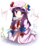  bad_id bad_pixiv_id blush breast_hold breasts convenient_censoring hair_censor hair_over_breasts happy_birthday hat long_hair marimo_danshaku patchouli_knowledge purple_eyes purple_hair ribbon solo touhou 