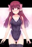  :o amane_(dream_c_club) bow competition_swimsuit dream_c_club dream_c_club_(series) hidebou long_hair one-piece_swimsuit pink_eyes red_hair solo swimsuit thighhighs wet 