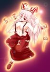  bow breasts fujiwara_no_mokou large_breasts lens_flare long_hair mabuchoco_m naked_suspenders revealing_clothes solo suspenders topless touhou 