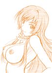  breasts large_breasts long_hair looking_at_viewer misnon_the_great monochrome muvluv muvluv_alternative muvluv_total_eclipse nipples simple_background sketch smile solo takamura_yui white_background 