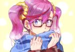  artist_request digimon digimon_universe:_appli_monsters female glasses karan_eri multicolored_hair pink_eyes pink_hair scarf solo twintails two-tone_hair upper_body 
