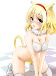  alice_margatroid all_fours animal_ears between_legs blonde_hair blue_eyes blush breasts cat_ears cat_tail cleavage dot_r fur hairband kemonomimi_mode medium_breasts nude short_hair solo tail tail_between_legs tears thighhighs touhou 
