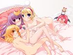  &gt;_&lt; :&lt; :d alice_margatroid arms_up barefoot bat_wings blonde_hair blue_eyes blush braid breasts closed_eyes doll feet hairband hands hat head_wings kirisame_marisa koakuma long_hair mayuge_inu medium_breasts multiple_girls naughty_face nipples nude open_mouth patchouli_knowledge purple_eyes purple_hair red_hair shanghai_doll short_hair small_breasts smile string touhou wings witch_hat xd yellow_eyes yuri 