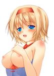  alice_margatroid bare_shoulders between_breasts blonde_hair blue_eyes blush breasts hairband large_breasts necktie nipples ooka_(ohkaworks!) open_mouth short_hair solo touhou 