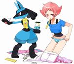  bad_id bad_pixiv_id dressing gen_4_pokemon gum_(gmng) gym_leader holding lucario mouth_hold panties pokemon pokemon_(creature) pokemon_(game) pokemon_dppt polka_dot polka_dot_panties sumomo_(pokemon) underwear 