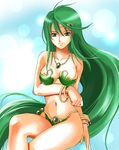  absurdly_long_hair armor barbariccia bikini_armor bracelet final_fantasy final_fantasy_iv green_eyes green_hair hair_ornament jewelry kurosarena long_hair necklace smile very_long_hair 