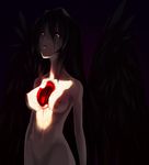  black_hair breasts dark eyes large_breasts long_hair makie_fujiyuki nipples nude red_eyes reiuji_utsuho solo third_eye touhou wings 