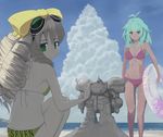  bad_id bad_pixiv_id beach bikini bow cloud dark_skin day drill_hair emerada_(xenogears) front-tie_top goggles green_bikini green_eyes green_hair hair_bow innertube long_hair maria_balthasar multiple_girls ocean outdoors purple_bikini ribbon sand_sculpture seibzehn shinneko swimsuit xenogears yellow_bow yellow_eyes 