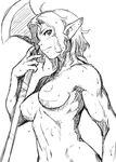  axe breasts commentary_request elf elvaan final_fantasy final_fantasy_xi gochou_(kedama) greyscale large_breasts monochrome muscle navel nipples pointy_ears sketch solo sweat weapon 