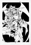  1girl bat_wings breasts capcom demon demon_girl greyscale head_wings jedah_dohma jpeg_artifacts lilith_aensland medium_breasts monochrome pantyhose short_hair succubus torn_clothes torn_legwear vampire_(game) wings 