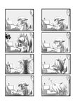  4koma animal_ears chibi clock comic drawing glasses greyscale highres monochrome multiple_4koma phone tail yakibuta_(shimapow) 