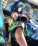  ass blue_eyes blue_hair copyright_request earrings gauntlets hijiri huge_weapon jewelry loincloth long_hair necklace solo sword very_long_hair weapon 