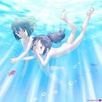  ass barefoot chihiro couple feet haku haku_(spirited_away) holding_nose nude nudist ogino_chihiro sen_to_chihiro_no_kamikakushi soles spirited_away studio_ghibli swimming toes underwater water zenra 