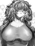  bad_id bad_pixiv_id blush breasts breasts_apart cong1991 greyscale hair_over_one_eye huge_breasts mizuhashi_parsee monochrome pointy_ears shirt solo taut_clothes taut_shirt touhou 