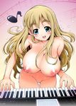 1girl bb blush breasts highres k-on! keyboard kotobuki_tsumugi large_breasts nude pussy smile solo uncensored 