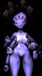  2019 3d_(artwork) 4_fingers absurd_res anthro arachnid arthropod black_hair bottomless breasts clothed clothing digital_media_(artwork) fangs female hair hi_res legwear looking_at_viewer muffet multi_arm multi_eye multi_limb nipples nude partially_clothed pigtails pussy saygoodbye-sfm smile solo source_filmmaker spider thigh_highs undertale video_games 