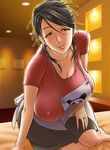  apron black_hair breasts brown_eyes copyright_request covered_nipples huge_breasts mature solo tatsunami_youtoku 