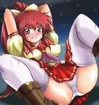  36shiri arms_behind_head blush boots bow breasts hair_bow imminent_rape large_breasts long_hair mitsurugi_ryouko nose_blush panties ponytail purple_eyes real_bout_high_school red_hair school_uniform serafuku skirt solo spread_legs thighhighs underwear white_legwear white_panties 