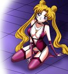  bishoujo_senshi_sailor_moon blonde_hair breasts cleavage floor garter_belt garter_straps jewelry lingerie lying necklace nipple_slip nipples panties tsukino_usagi underwear 