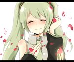  bad_id bad_pixiv_id bare_shoulders blush closed_eyes detached_sleeves green_hair hatsune_miku long_hair mono_(recall) necktie petals smile solo twintails vocaloid 