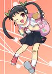  backpack bad_id bad_pixiv_id bag bakemonogatari bandaid bandaid_on_knee black_hair dress fang full_body hachikuji_mayoi monogatari_(series) otoutogimi red_eyes ribbon socks solo twintails 