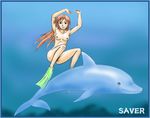  diving dolphin fins freediving nude ocean red_hair saver_(artist) solo swimming topless underwater water 