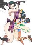  ass black_hair breast_smother breasts cattleya gigantic_breasts glasses gloves kuruma_hajime legs mature menace multiple_girls panties queen's_blade setra simple_background size_difference striped striped_panties thighs underwear white_background 
