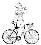  antenna_hair bicycle bike_jersey bike_shorts bottle gloves greyscale ground_vehicle idolmaster idolmaster_(classic) kikuchi_makoto monochrome open_clothes open_shirt raglan_sleeves shirt solo water_bottle yurikawa 