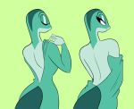  2019 anthro clothed clothing cross_country_cartoons eyelashes female half-closed_eyes herny lizard looking_back reptile rita_skopt scalie simple_background smile tex_avery undressing warner_brothers 