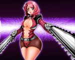  1girl alisa_boskonovich breasts chainsaw cleavage curvy cyborg green_eyes large_breasts multicolored_hair pink_hair smile solo tekken tekken_6 two-tone_hair wide_hips 