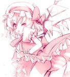  ;p flandre_scarlet gotou_nao looking_back monochrome one_eye_closed panties pink solo striped striped_panties tongue tongue_out touhou underwear 