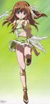  absurdres blue_eyes blush brown_hair feet flat_chest frills gotou_keiji highres leg_lift legs lips long_hair magical_girl megami midriff official_art panties pantyshot pantyshot_(standing) skirt solo standing tachibana_ichika underwear utakata white_panties 