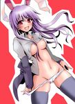  absurdres animal_ears blush breasts bunny_ears groin highres hirayama-h medium_breasts open_clothes open_shirt panties panty_pull reisen_udongein_inaba shirt solo thighhighs touhou underboob underwear 