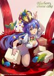  bad_id bad_pixiv_id blue_hair blueberry breasts cheese cleavage copyright_request crown curvy food fruit large_breasts long_hair solo tob yellow_eyes 