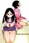  bandages bangs black_hair blue_eyes ez6 japanese_clothes kimono kitsu_chiri md5_mismatch multiple_girls on_floor panties parted_bangs pink_panties resized sayonara_zetsubou_sensei school_uniform seiza sitting socks tatami tsunetsuki_matoi underwear white_panties yokozuwari 