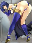  amane_hitomi ass bad_id bad_pixiv_id bent_over blue_hair blue_legwear breasts elbow_gloves gloves high_heels legs long_legs looking_back medium_breasts nipples open_mouth original pussy_juice sasana shoes short_hair solo thighhighs thighs torn_clothes 