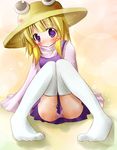  bad_feet blonde_hair hat moriya_suwako purple_eyes scarlet_(studioscr) short_hair solo touhou 